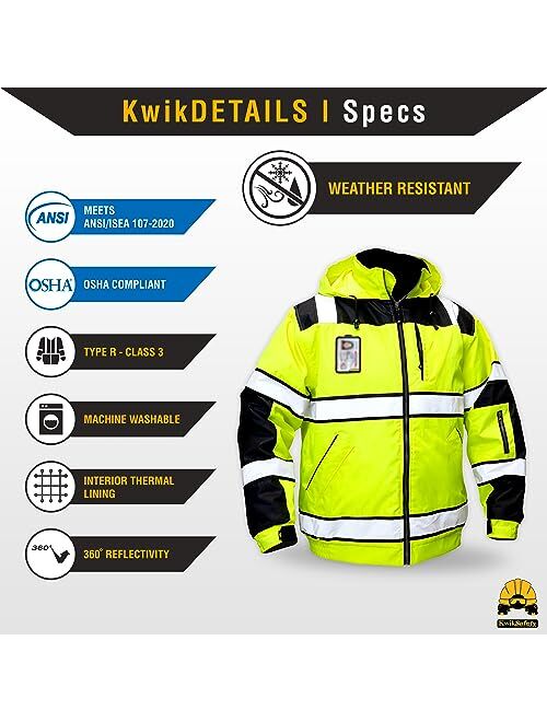 KwikSafety ENFORCER, UNIVERSE & MARSHAL Safety Jacket [ID Pocket & Foldable Hood] Class 3 ANSI Tested OSHA Compliant