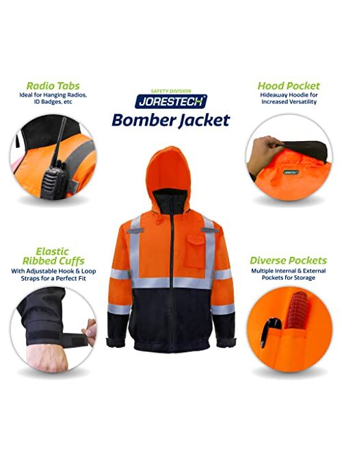 JORESTECH High Visibility Waterproof Bomber Jacket ANSI/ISEA 107-2015 Class 3 Level 2