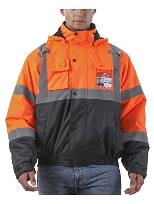 Sesafety Reflective Hi Vis Winter Jacket, Safety Yellow Jackets for Men, High Visibility Work Construction Jackets