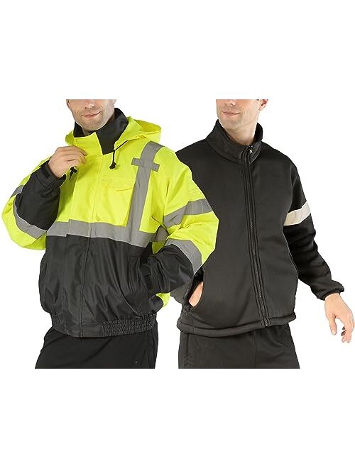 Sesafety Reflective Hi Vis Winter Jacket, Safety Yellow Jackets for Men, High Visibility Work Construction Jackets