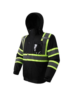 JKSafety Hi-Vis Winter Safety Bomber Jacket for men and women | Winter Safety Jacket Durable and Waterproof | Construction Work Jacket for Winter | Cold Weather PPE | ANS