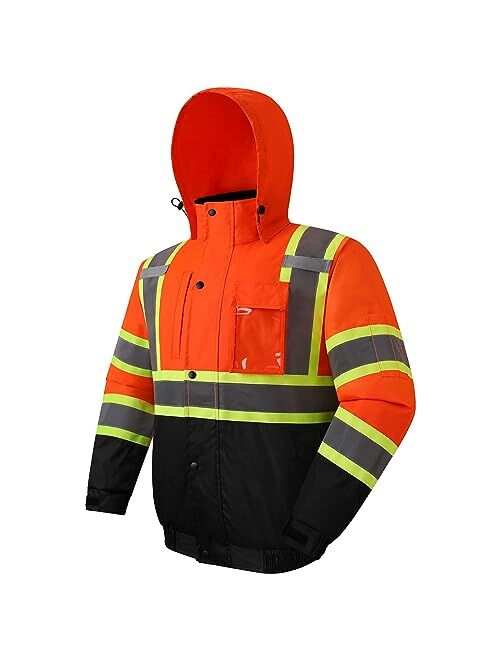 JKSafety Hi-Vis Winter Safety Bomber Jacket for men and women | Winter Safety Jacket Durable and Waterproof | Construction Work Jacket for Winter | Cold Weather PPE | ANS