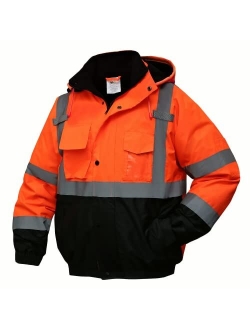 SKSAFETY High Visibility Reflective Jackets for Men, Waterproof Class 3 Safety Jacket with Pockets, Hi Vis Yellow Coats with Black Bottom, Mens Work Construction Coats fo