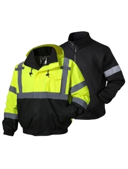 SKSAFETY High Visibility Reflective Jackets for Men, Waterproof Class 3 Safety Jacket with Pockets, Hi Vis Yellow Coats with Black Bottom, Mens Work Construction Coats fo