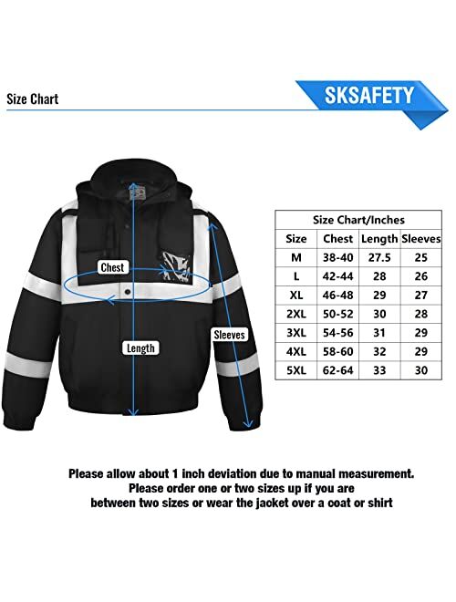 SKSAFETY High Visibility Reflective Jackets for Men, Waterproof Class 3 Safety Jacket with Pockets, Hi Vis Yellow Coats with Black Bottom, Mens Work Construction Coats fo