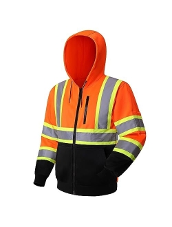 JKSafety Hi-Vis Safety Sweatshirt for men women High Visibility Zip-Up Hooded Sweatshirt Hoodie work utility Reflective Strips with Extended Trims (JK121-Black,M)