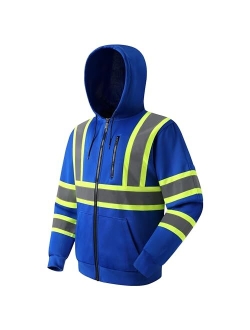 JKSafety Hi-Vis Safety Sweatshirt for men women High Visibility Zip-Up Hooded Sweatshirt Hoodie work utility Reflective Strips with Extended Trims (JK121-Black,M)