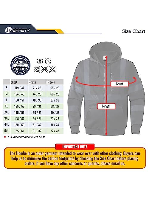 JKSafety Hi-Vis Safety Sweatshirt for men women High Visibility Zip-Up Hooded Sweatshirt Hoodie work utility Reflective Strips with Extended Trims (JK121-Black,M)