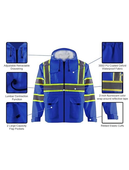 Zuja High Visibility Safety Jacket ANSI/ISEA Standard Reflective Jacket Pocket and Zipper