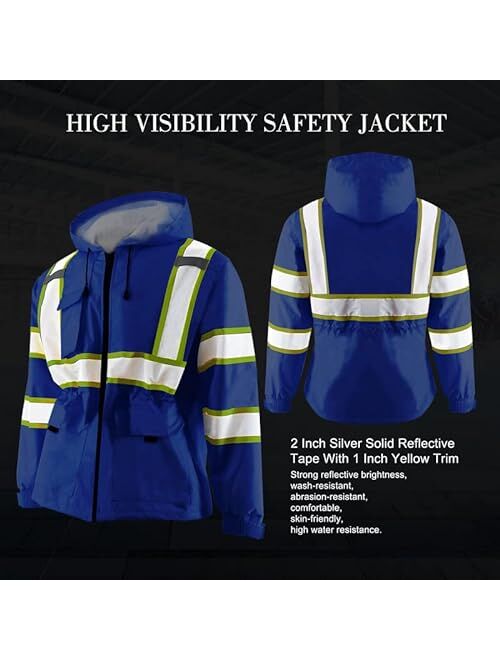 Zuja High Visibility Safety Jacket ANSI/ISEA Standard Reflective Jacket Pocket and Zipper