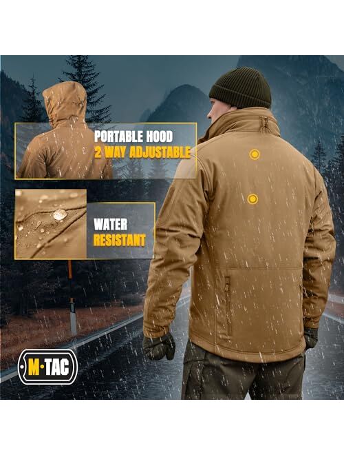 M-Tac Hooded Tactical Jacket Fleece Lined - Water Resistant Softshell Jacket Men