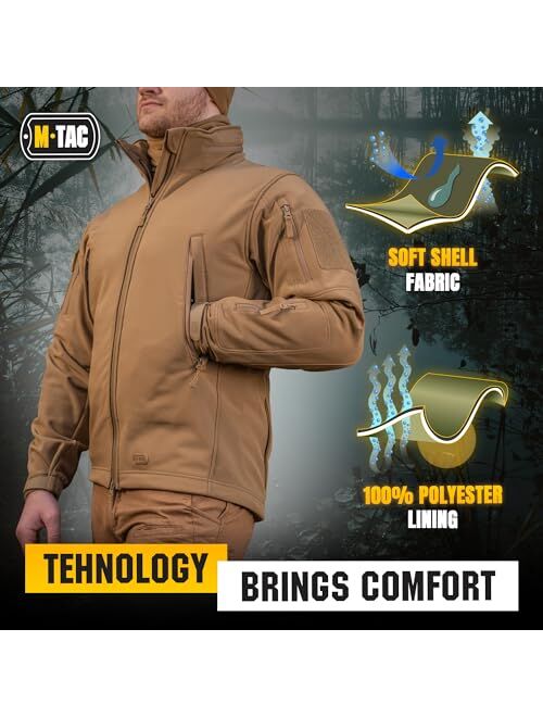 M-Tac Hooded Tactical Jacket Fleece Lined - Water Resistant Softshell Jacket Men