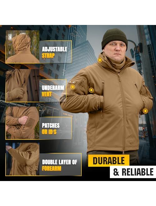 M-Tac Hooded Tactical Jacket Fleece Lined - Water Resistant Softshell Jacket Men