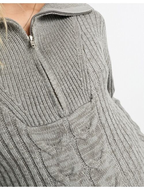 Wednesday's Girl Maternity half zip cozy sweater in gray