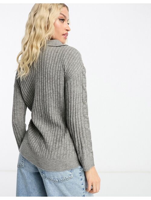 Wednesday's Girl Maternity half zip cozy sweater in gray