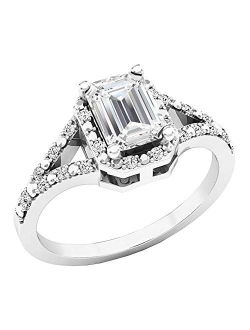 Collection 7X5 MM Lab Created Gemstone & White Diamond Ladies Engagement Ring, Sterling Silver