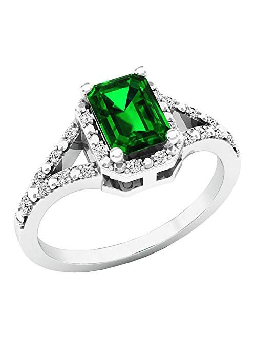 Dazzlingrock Collection 7X5 MM Lab Created Gemstone & White Diamond Ladies Engagement Ring, Sterling Silver