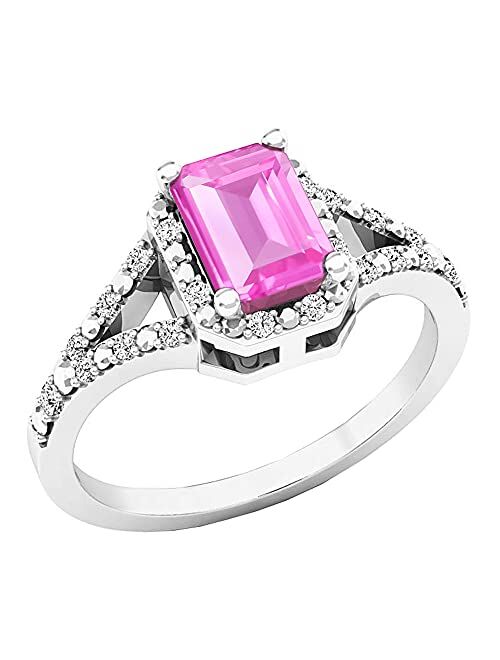 Dazzlingrock Collection 7X5 MM Lab Created Gemstone & White Diamond Ladies Engagement Ring, Sterling Silver