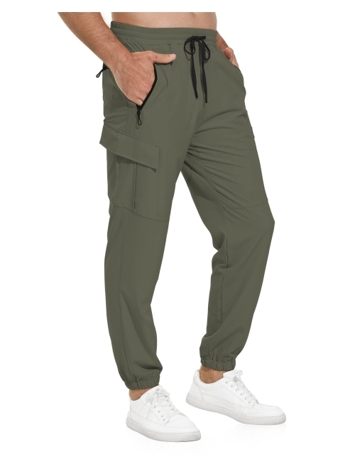 VAYAGER Men's Lightweight Joggers Quick Dry Hiking Cargo Pants Stretch Running Athletic Golf Pants with Zipper Pockets