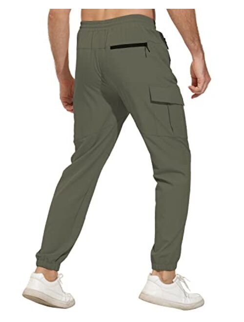 VAYAGER Men's Lightweight Joggers Quick Dry Hiking Cargo Pants Stretch Running Athletic Golf Pants with Zipper Pockets