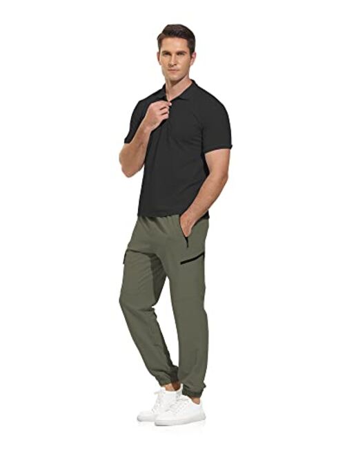 VAYAGER Men's Lightweight Joggers Quick Dry Hiking Cargo Pants Stretch Running Athletic Golf Pants with Zipper Pockets