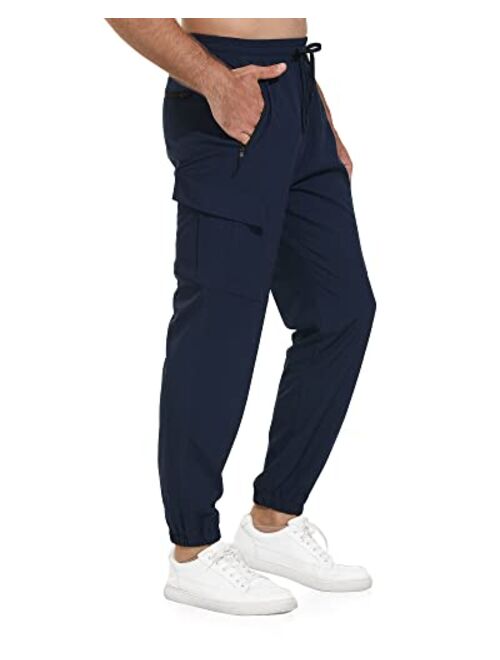 VAYAGER Men's Lightweight Joggers Quick Dry Hiking Cargo Pants Stretch Running Athletic Golf Pants with Zipper Pockets