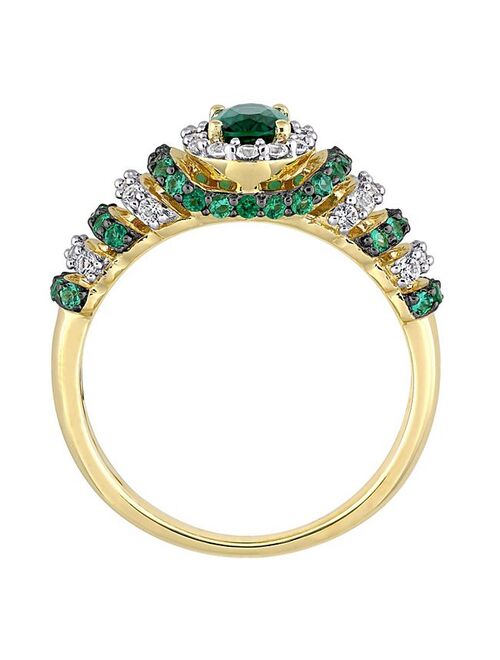 Stella Grace Gold Tone Sterling Silver Lab-Created Emerald & Lab-Created White Sapphire Oval Vintage Ring