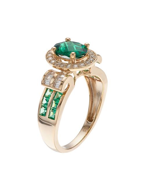 14k Gold Over Silver Lab-Created Emerald & White Sapphire Oval Halo Ring