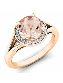 Collection 7mm Round Gemstone or Diamond with White Diamond Halo Split Shank Engagement Ring for Her in 14K Gold