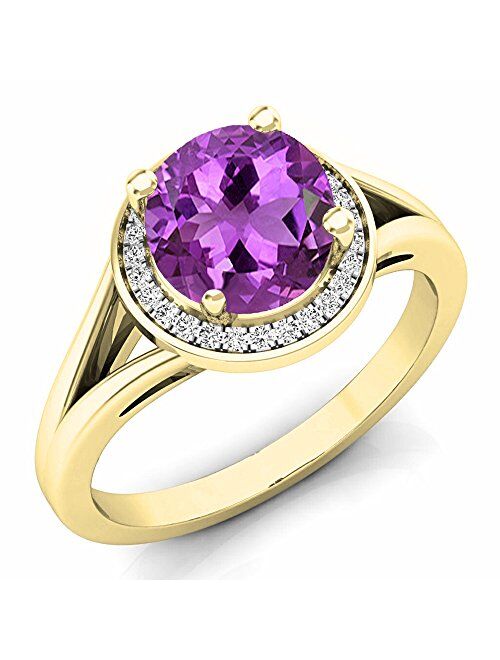 Dazzlingrock Collection 7mm Round Gemstone or Diamond with White Diamond Halo Split Shank Engagement Ring for Her in 14K Gold