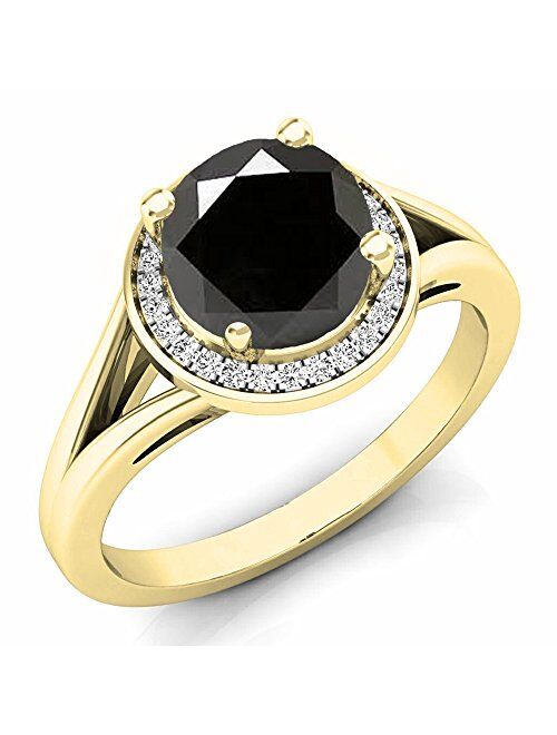 Dazzlingrock Collection 7mm Round Gemstone or Diamond with White Diamond Halo Split Shank Engagement Ring for Her in 14K Gold