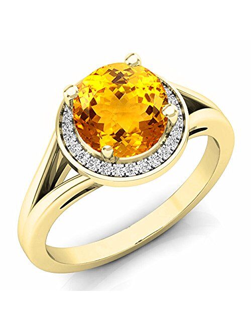 Dazzlingrock Collection 7mm Round Gemstone or Diamond with White Diamond Halo Split Shank Engagement Ring for Her in 14K Gold