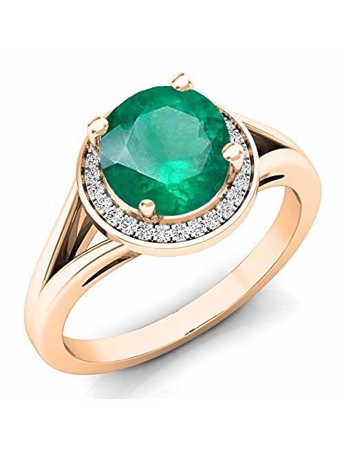 Dazzlingrock Collection 7mm Round Gemstone or Diamond with White Diamond Halo Split Shank Engagement Ring for Her in 14K Gold