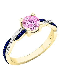 Collection 18K Round Lab Created Gemstone & Diamond Ladies Swirl Split Shank Engagement Ring, Yellow Gold