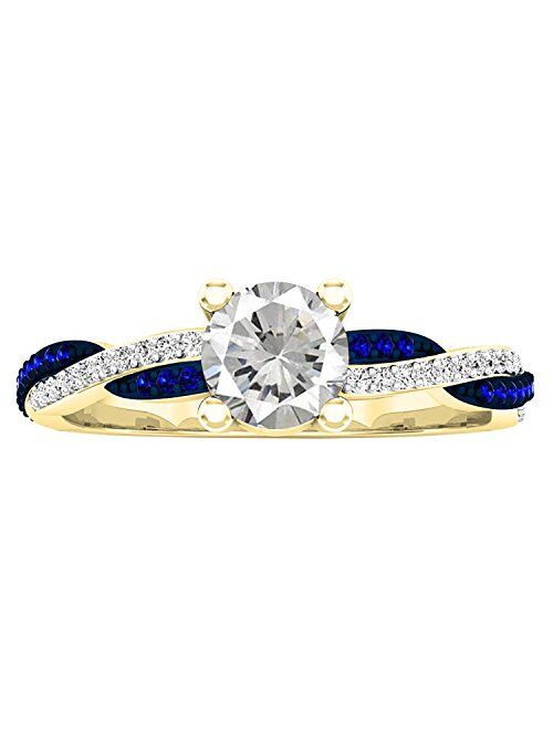 Dazzlingrock Collection 18K Round Lab Created Gemstone & Diamond Ladies Swirl Split Shank Engagement Ring, Yellow Gold