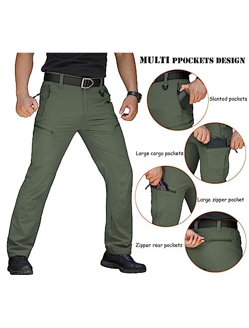 CARWORNIC Men's Lightweight Hiking Pants Quick Dry Stretch Outdoor Travel Tactical Work Cargo Pants with 6 Zipper Pocket