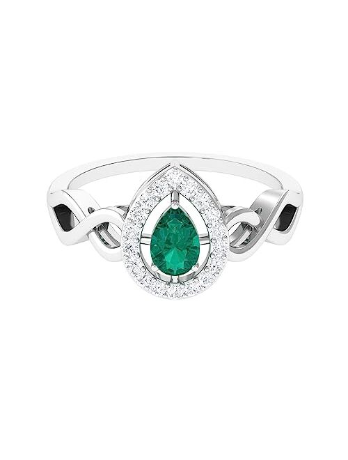 Rosec Jewels Certified Emerald Infinity Engagement Ring with HI-SI Diamond, May Birthstone, AAA Quality