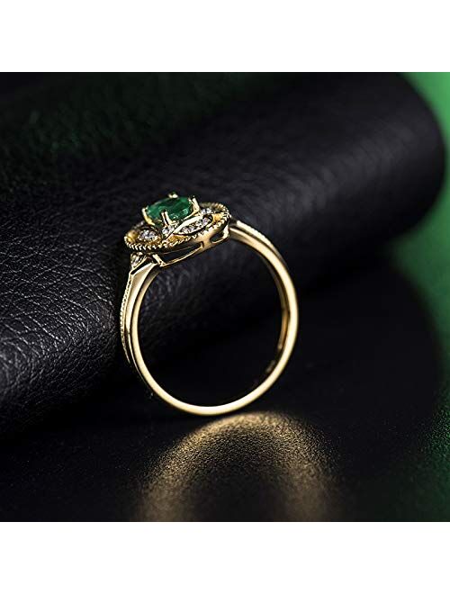 Lanmi 14K Yellow Gold Natural Emerald Diamonds Ring for Women Promise Engagement Wedding Anniversary Promotion