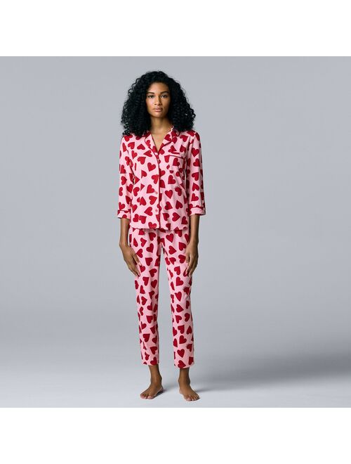 Women's Simply Vera Vera Wang 3/4 Sleeve Pajama Shirt & Cropped Pajama Pants Sleep Set