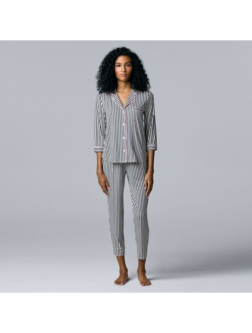 Women's Simply Vera Vera Wang 3/4 Sleeve Pajama Shirt & Cropped Pajama Pants Sleep Set