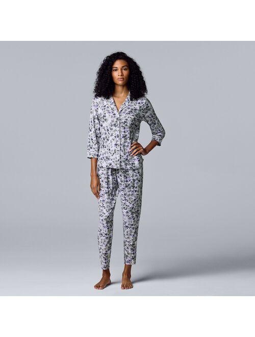 Women's Simply Vera Vera Wang 3/4 Sleeve Pajama Shirt & Cropped Pajama Pants Sleep Set