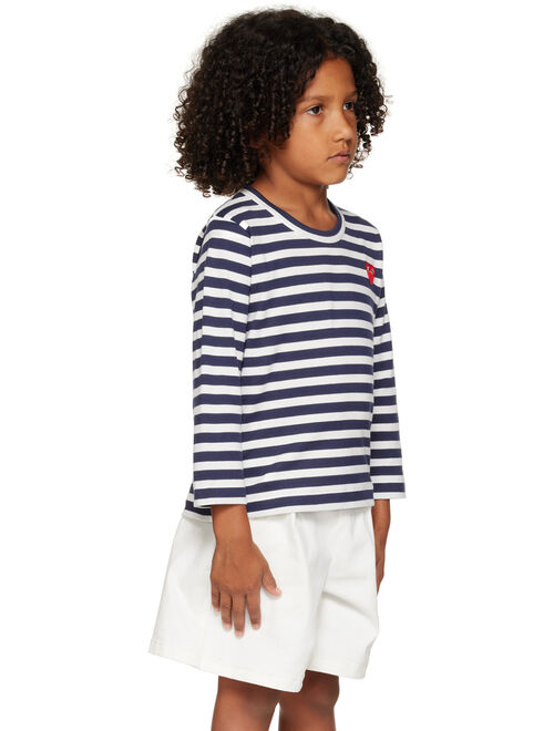 COMME DES GARONS PLAY Kids Navy & White Heart Patch Long Sleeve T-Shirt