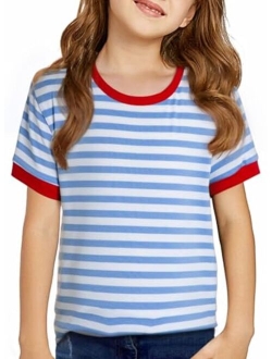 KIDS Girls Striped Color Block Short Sleeve T Shirts Casual Crewneck Summer Cute Tee Tops 4-13 Years