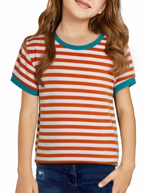 DOKOTOO KIDS Girls Striped Color Block Short Sleeve T Shirts Casual Crewneck Summer Cute Tee Tops 4-13 Years