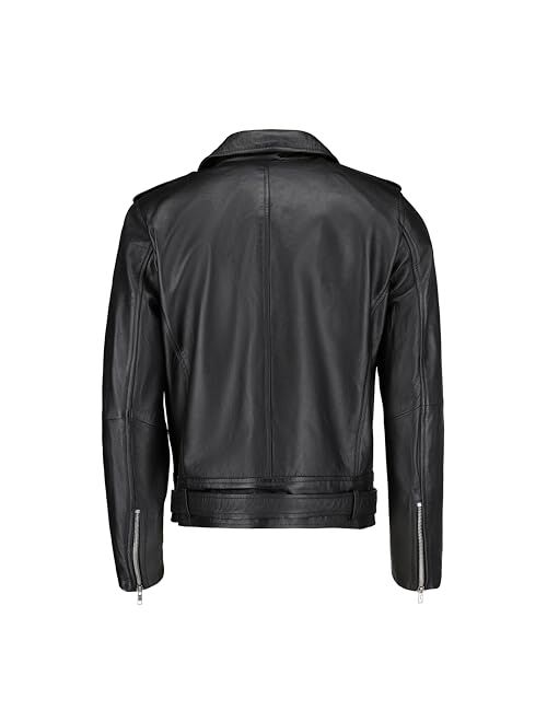 Tlc Fashion TLC leather biker jacket men - Black men's biker jacket with Notch Lapel Collar and Zipper Cuff