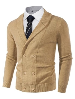 Men's Shawl Collar Cardigan Sweater Regular Fit Button Down Knitted Sweater