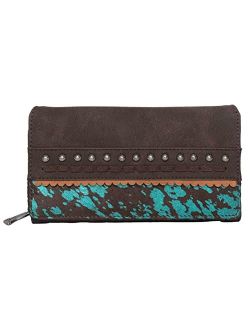 Womens Leather Wallet Clutch Western Bling Embroidery Embossed Tooled