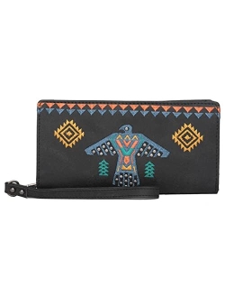 Womens Leather Wallet Clutch Western Bling Embroidery Embossed Tooled