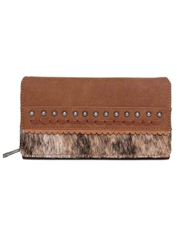 Womens Leather Wallet Clutch Western Bling Embroidery Embossed Tooled