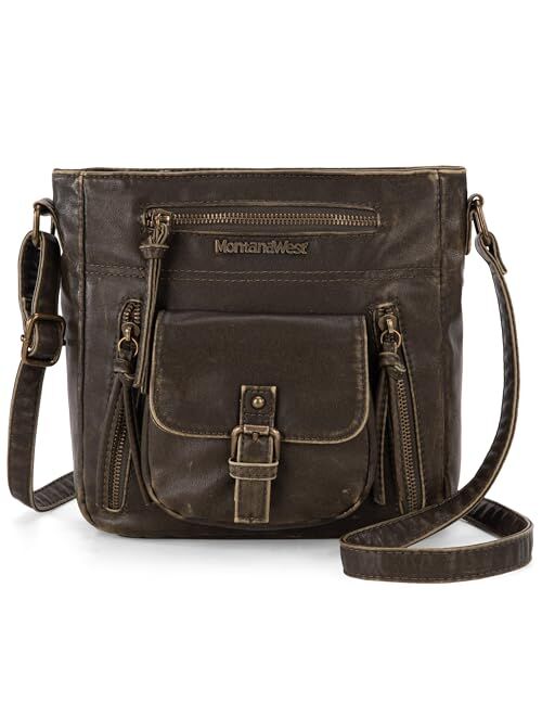 Montana West Crossbody Bag for Women Soft Washed Leather Multi Pocket Shoulder Purses Medium Size